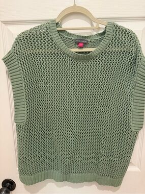 Vince Camuto Open-Knit Sleeveless Sweater in Sage